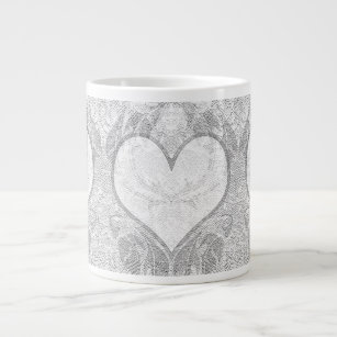 Lace Heart Add Text Large Coffee Mug