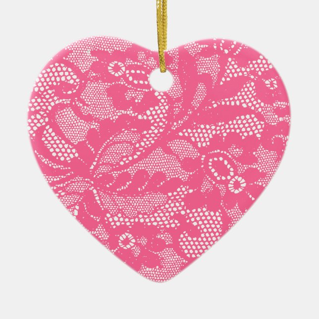 Lace Heart Ceramic Ornament (Front)