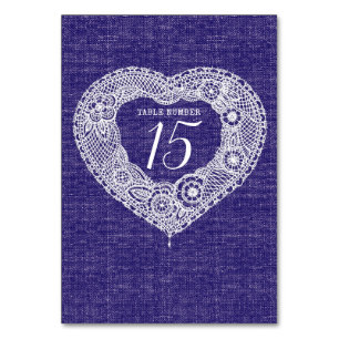 Lace heart navy faux fabric country table numbers