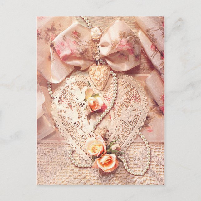 LACE HEART, ROSES & PEARLS by SHARON SHARPE Postcard (Front)
