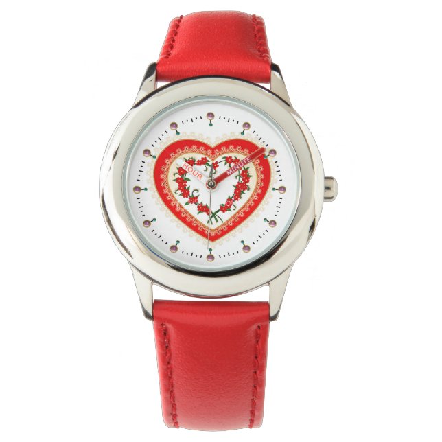 LACE HEART WITH RED FLOWERS WATCH (Front)