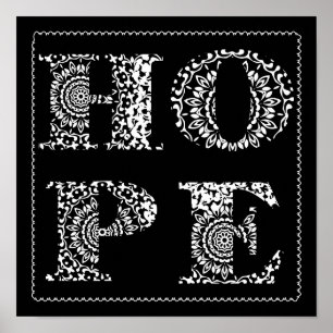 Lace Hope Word Art Black White Poster Print