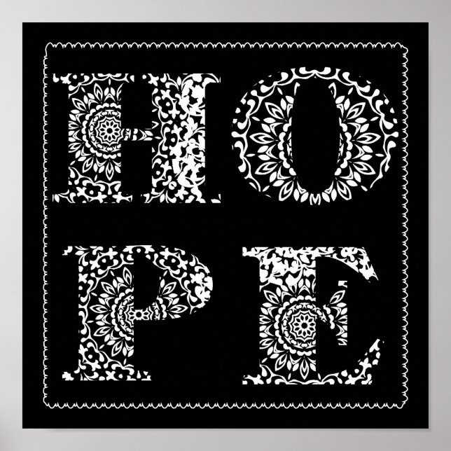 Lace Hope Word Art Black White Poster Print (Front)