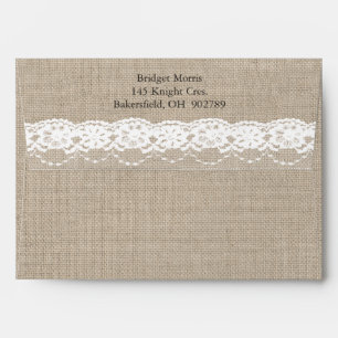 Lace in White on Burlap Envelope