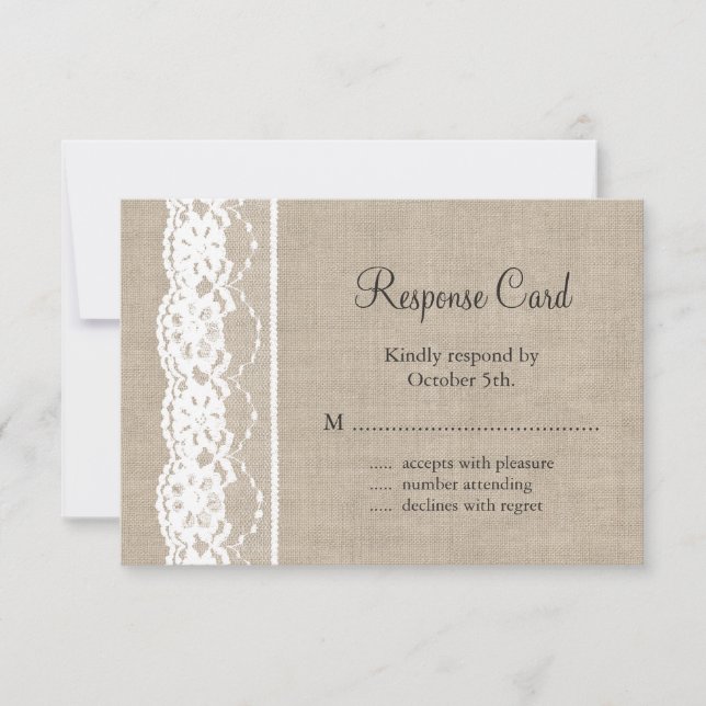 Lace in White on Burlap RSVP (Front)