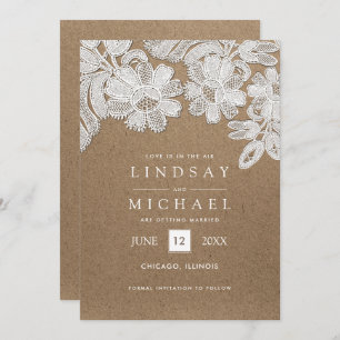 Lace   Kraft Paper Wedding Save the Date Cards