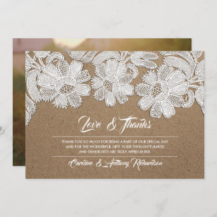 Lace   Kraft Paper Wedding Thank You Photo Cards