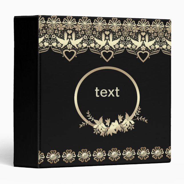 Lace lacy frame golden romantic customizable text binder (Front/Spine)