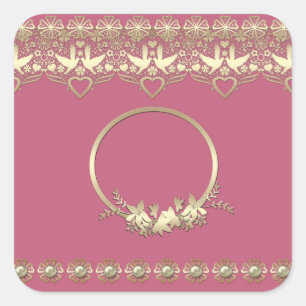 Lace lacy frame golden romantic customizable text square sticker