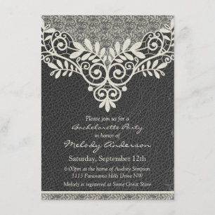 Lace Leather Rustic Vintage Ivory Bachelorette Invitation