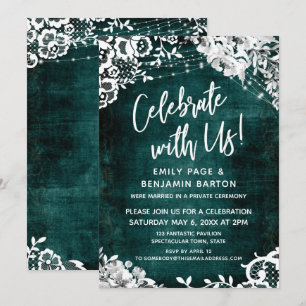 Lace, Lights & Floral over Teal Celebrate with Us Invitation