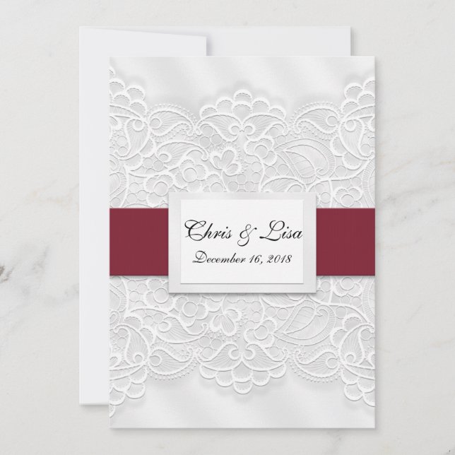 Lace Look Deep Red Wedding Announcement 5x7 (Front)