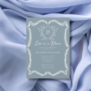 Lace Love Is In Bloom Crest Blue Bridal Shower Invitation