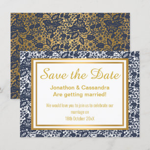 LACE LUXE NAVY GOLD SAVE THE DATE