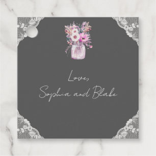 Lace & Mason Jar Grey Personalized Wedding Favour Tags
