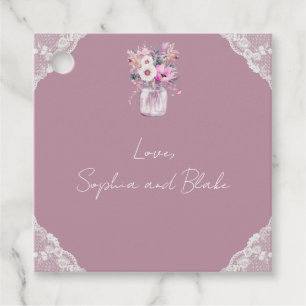 Lace & Mason Jar Pink Personalized Wedding Favour Tags