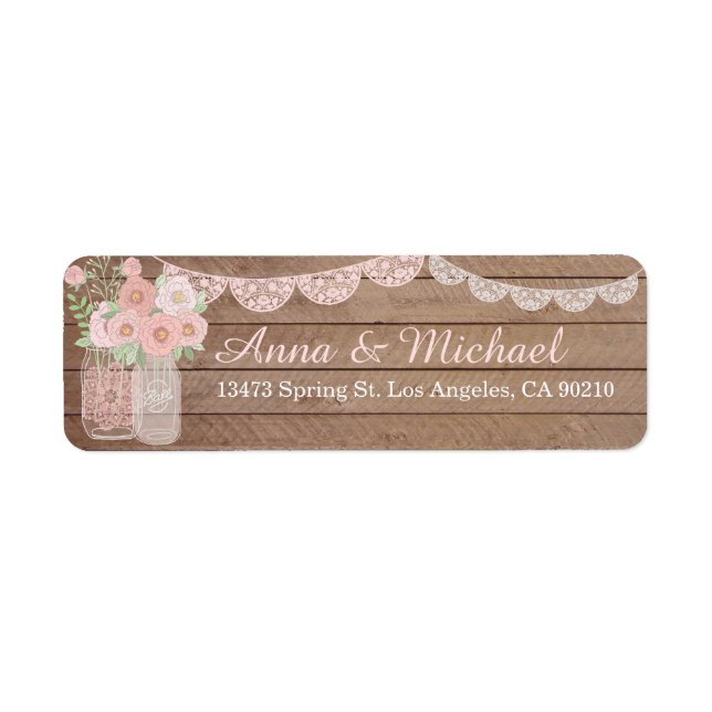 Lace Mason Jar & Wood Wedding Address Labels (Front)