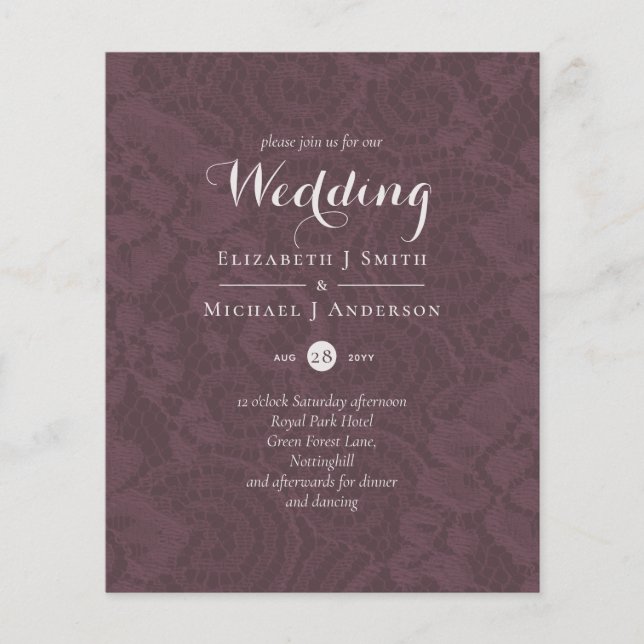 Lace Merlot Ivory Wedding Invitations Budget (Front)