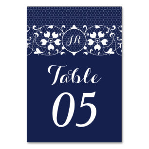 Lace Monogram Wedding Table Numbers Card