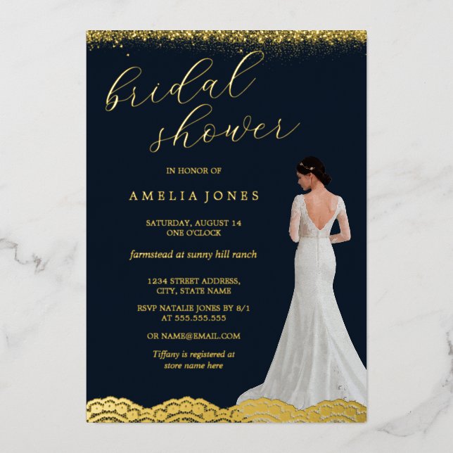 Lace Navy Gold Bride Dress Bridal Shower   (Front)