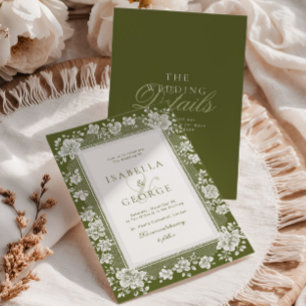 Lace Olive Green Lace Old Money All in One Wedding Invitation