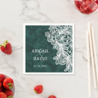 Lace on Emerald Green Faux Velvet Wedding