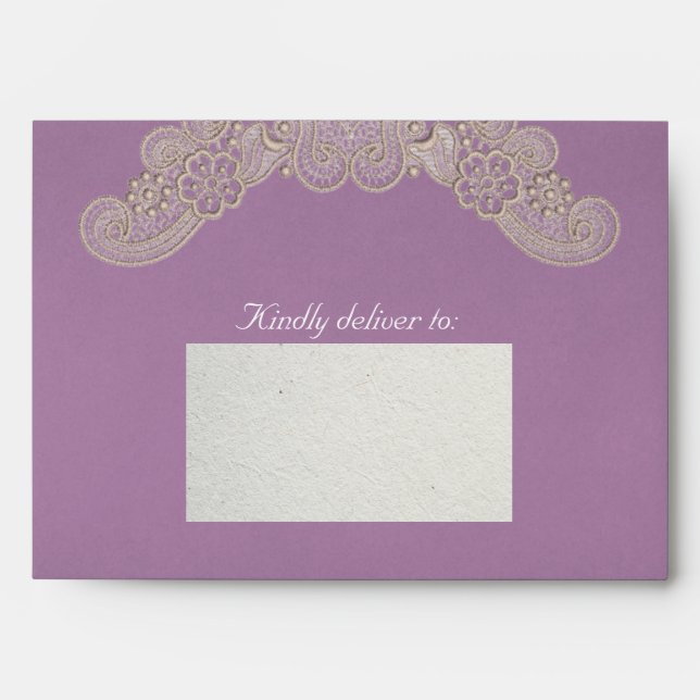 Lace on Lavender Wedding Envelope (Front)