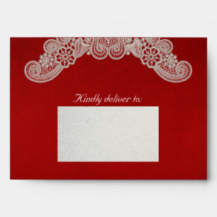 Lace on Red Wedding Envelope