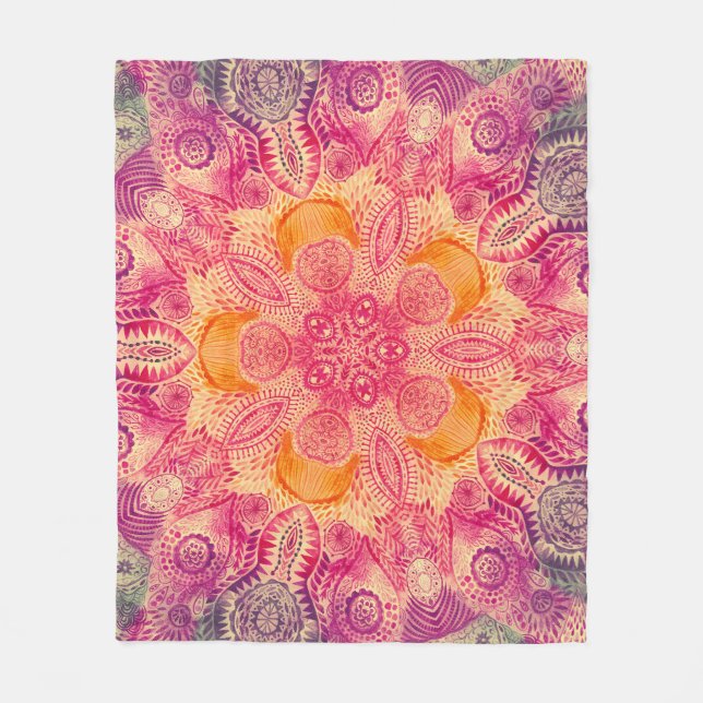 Lace Ornament Mandala: Round Watercolor Design Fleece Blanket (Front)