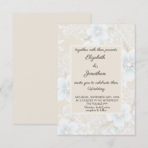 Lace Pattern Beige Blue Wedding Invitation