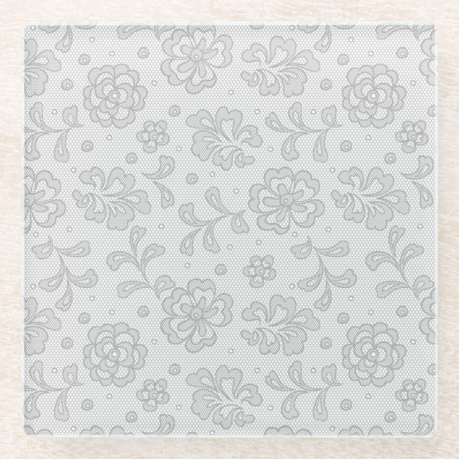 Lace pattern, flower vintage 1 glass coaster (Front)