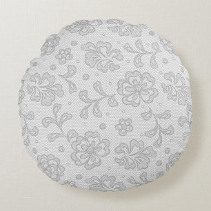 Lace pattern, flower vintage 1 round pillow