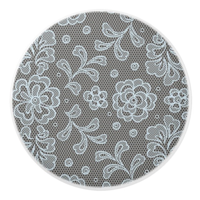 Lace pattern, flower vintage 6 ceramic knob (Front)