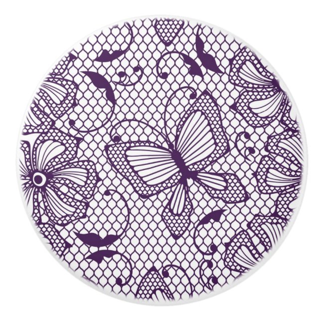 Lace pattern with butterflies ceramic knob (Front)