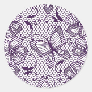 Lace pattern with butterflies classic round sticker