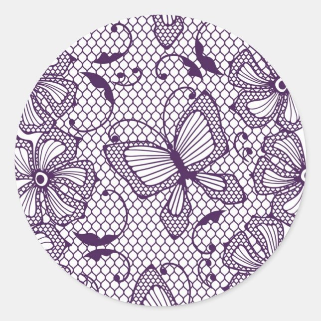 Lace pattern with butterflies classic round sticker (Front)
