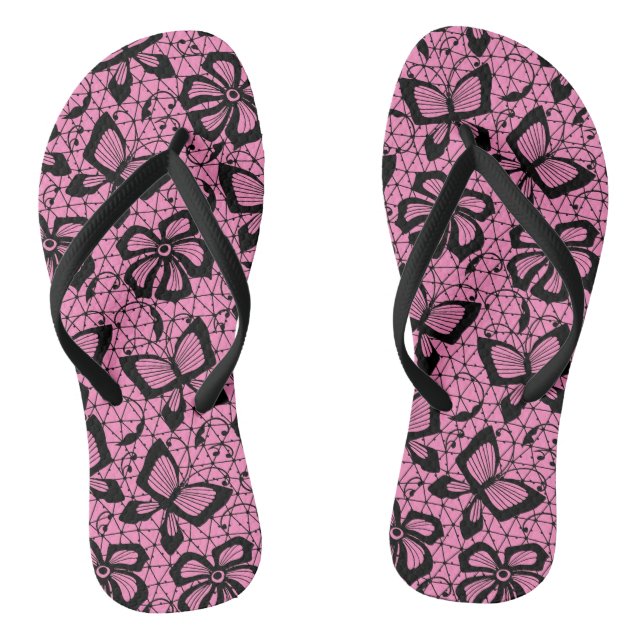 lace pattern with butterflies flip flops (Footbed)
