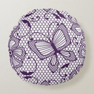 Lace pattern with butterflies round pillow