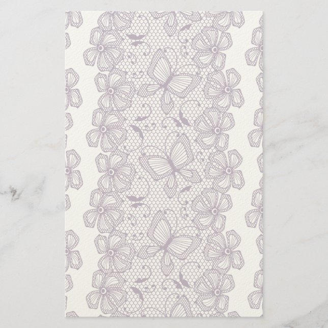 Lace pattern with butterflies stationery (Front)