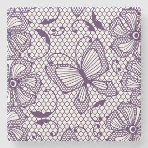 Lace pattern with butterflies stone coaster