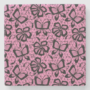 lace pattern with butterflies stone coaster