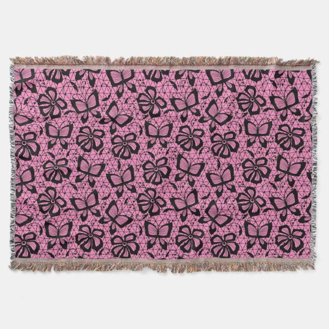 lace pattern with butterflies throw blanket (Front)