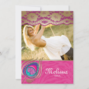 Lace Peacock Grad Announcement Zebra Pink