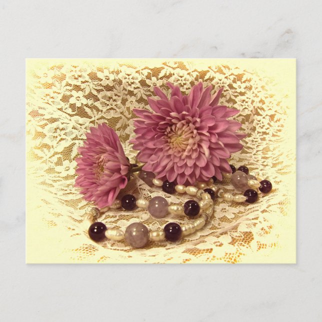 Lace, Pearls and Mums Postcard (Front)