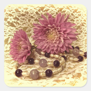 Lace, Pearls and Mums Square Sticker
