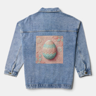 Lace pink blue pastel floral Easter egg drawing  Denim Jacket