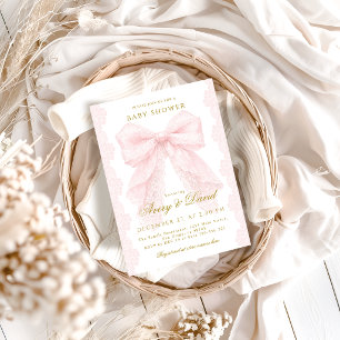 Lace Pink Bow Girl Baby Shower  Invitation