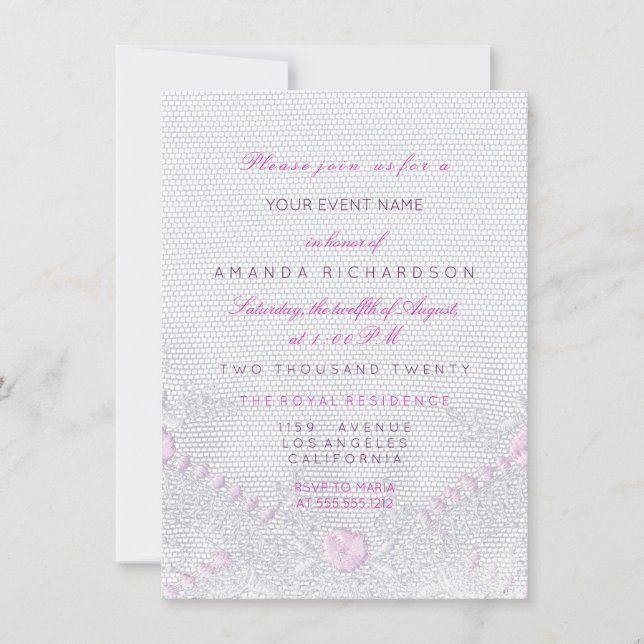 Lace Pink White New Baby Shower Girl Invitation (Front)