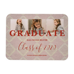 Lace Pre-K Graduation 3 Photos Textile Texture Magnet