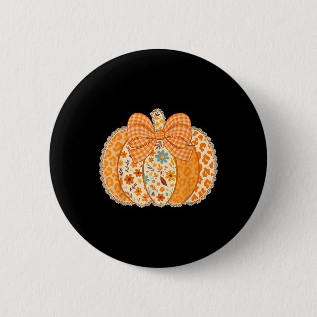 Lace Pumpkin Coquette Bow Thanksgiving Fall Girly  2 Inch Round Button (Front)